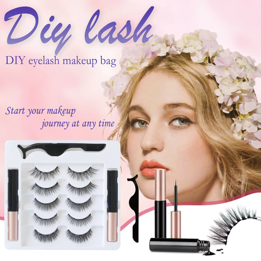Magnetic False Eyelashes – 5 Rows, Naturally Thick & Curled, 10–15mm with Eyeliner